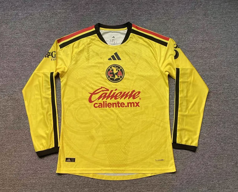 26 Amarillo América Local Jugador Manga Larga